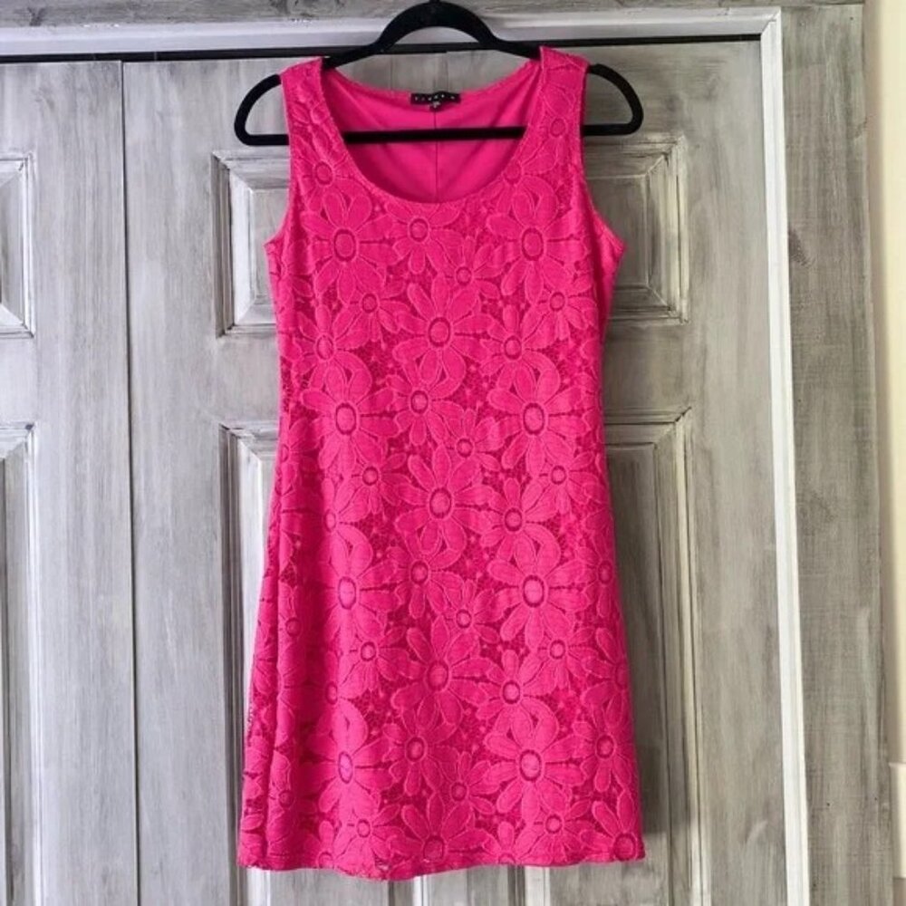 Tiana B Hot Pink Stretch Flower Laced Sleeveless Sundress Size S
